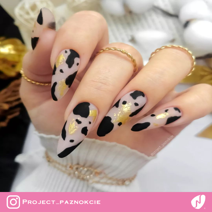 Cow Print and Foil Nails